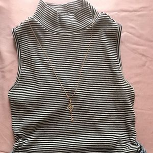 Striped Turtleneck Snug Fit Tank Top